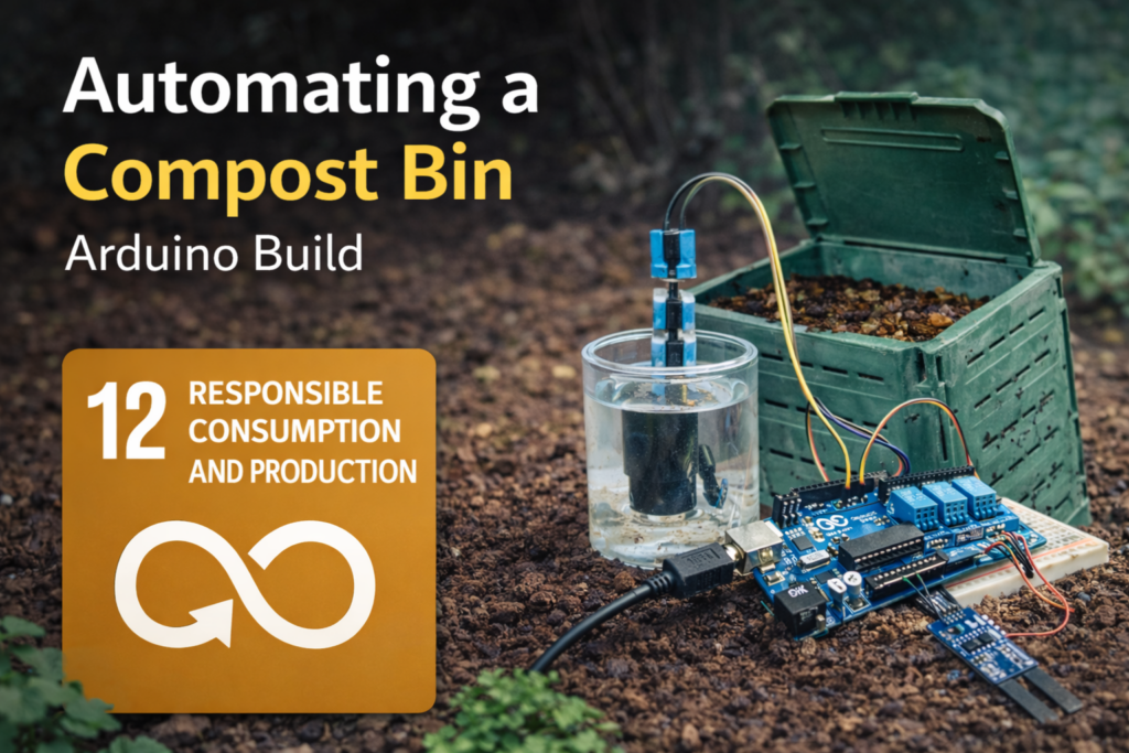 Arduino compost bin automation system with temperature, moisture, and environmental sensors supporting SDG 12 Responsible Consumption and Production.
