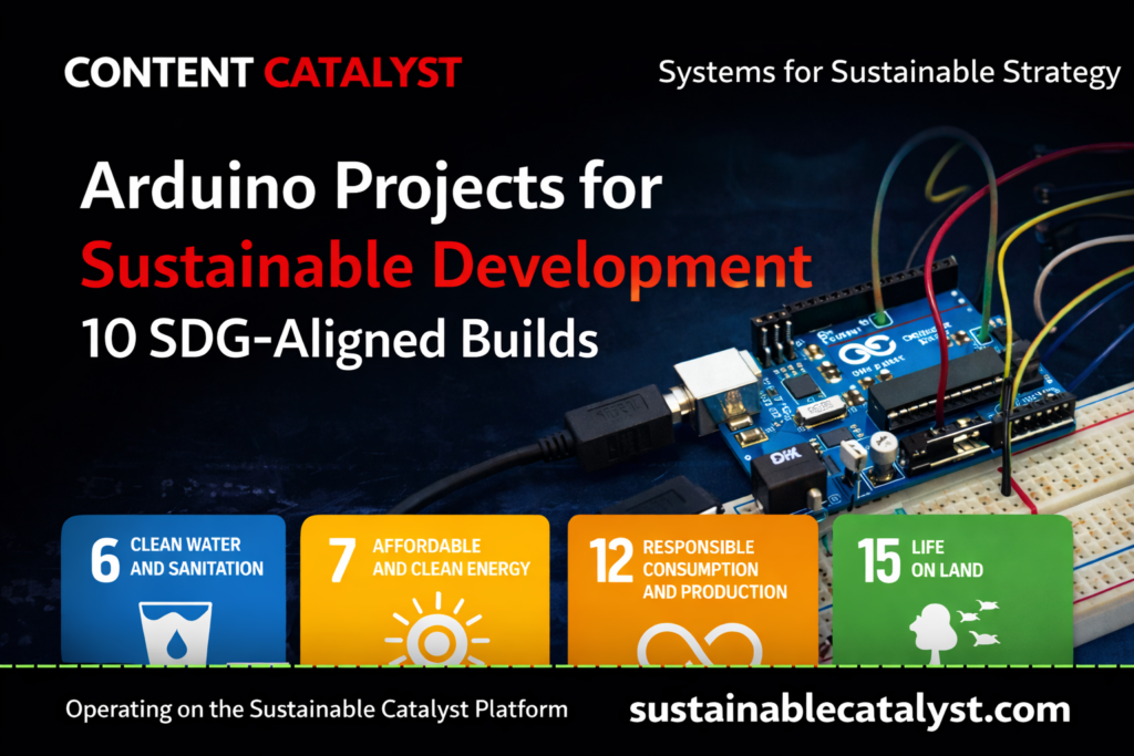 Arduino projects supporting sustainable development and the UN Sustainable Development Goals including water monitoring, renewable energy, and environmental sensing