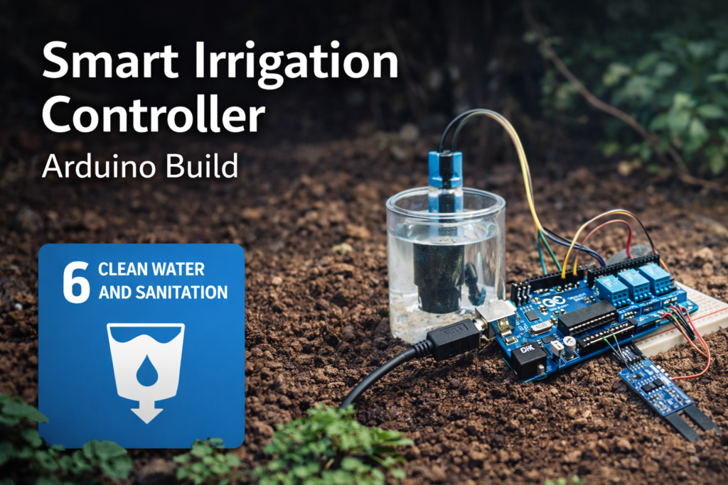 Arduino smart irrigation controller prototype with breadboard and sensor setup for water-efficient monitoring