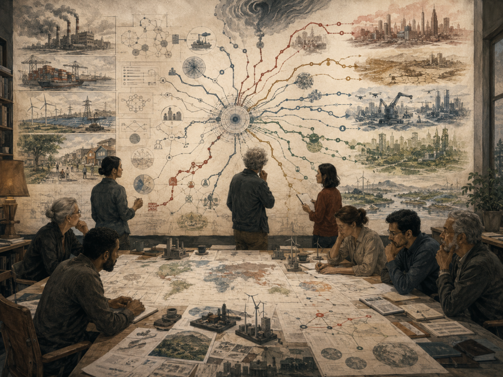 A strategy group studies branching business futures across supply chains, energy transition, infrastructure, climate risk, markets, and long-term systems change.