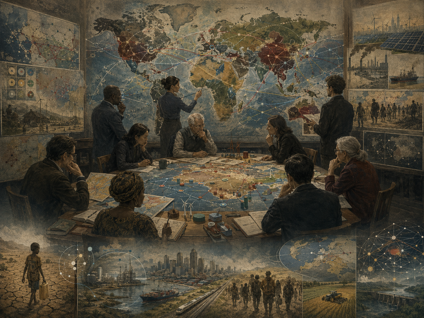 A foresight group studies geopolitical futures across global power networks, trade routes, energy systems, migration, climate risk, and regional instability.