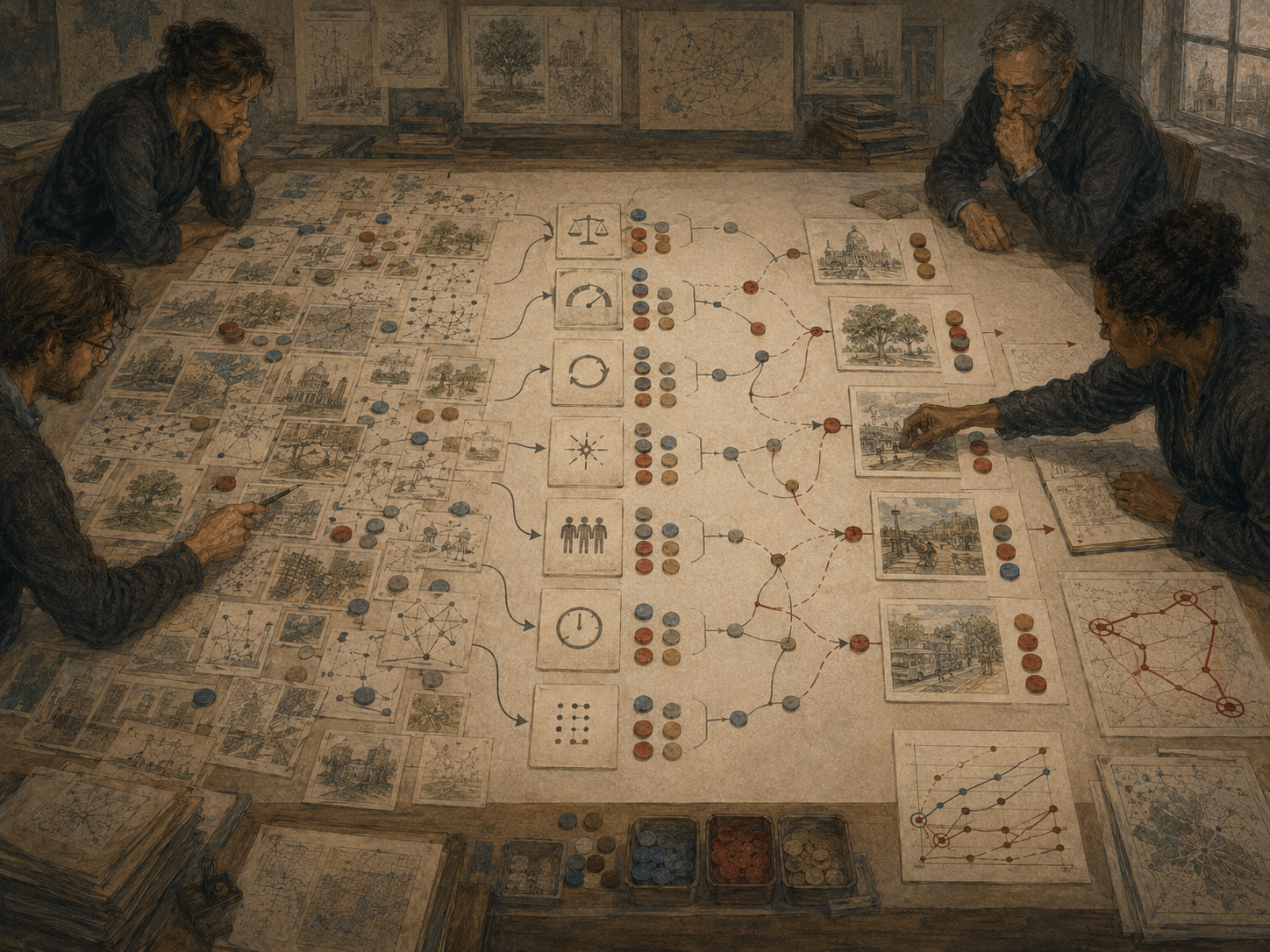 Strategists use visual filters, tokens, decision paths, idea cards, and practical shortcuts to narrow many possible ideas into clearer strategic options.