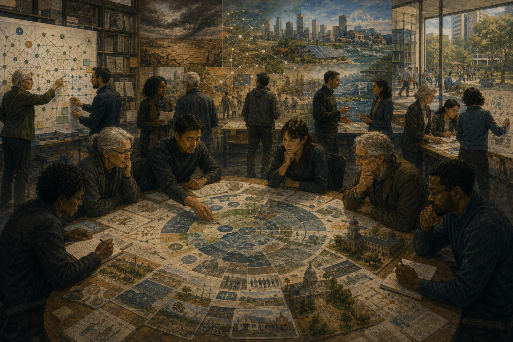 Researchers and institutional leaders study long-term adaptation across climate risk, governance, infrastructure, public services, and community resilience.