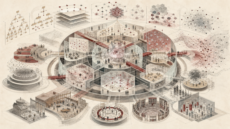 Editorial scientific illustration of knowledge architecture as an intellectual infrastructure system, showing taxonomies, hierarchies, ontologies, semantic networks, knowledge graphs, metadata layers, research pathways, digital libraries, AI-assisted organization, governance structures, and decision-support pathways.