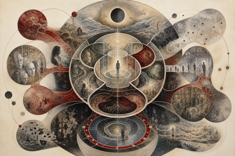 Editorial scientific illustration of analytical psychology as a depth psychology systems architecture, showing psyche, ego, persona, shadow, complexes, dream imagery, archetypal patterns, symbolic transformation, fragmentation, and psychic integration.