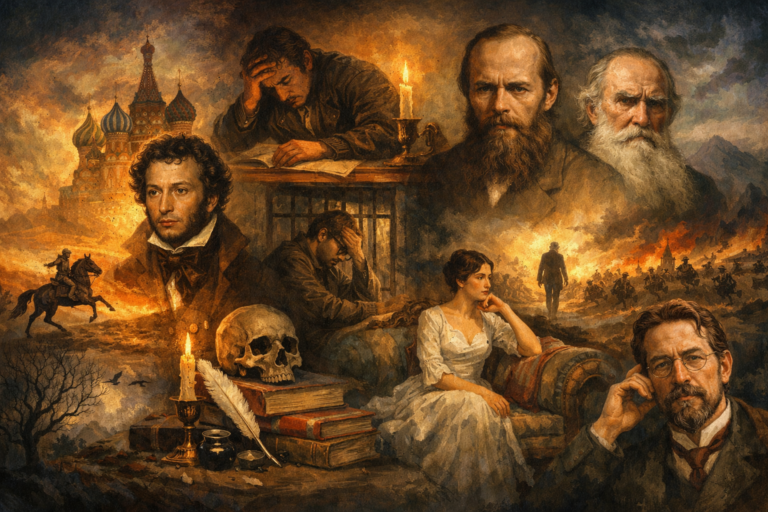 Illustration of Russian thought showing literature, conscience, psychological depth, historical struggle, and the drama of the soul in the Russian tradition.