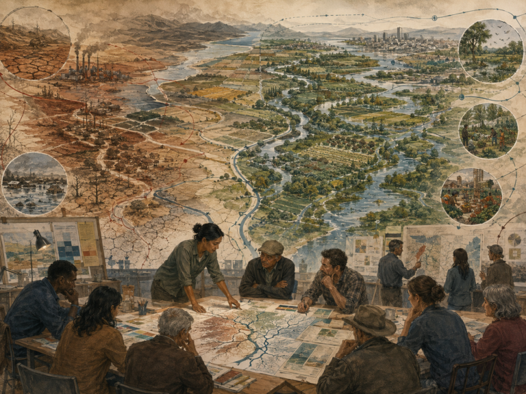 A planning group studies food, water, and land-use futures across drought, agriculture, watersheds, cities, ecological restoration, and community resilience.