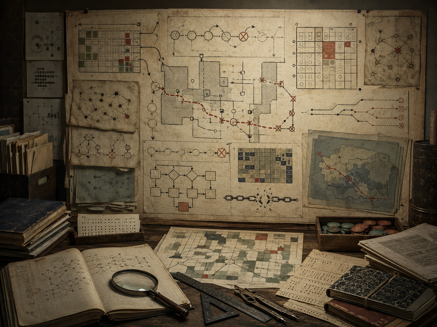 Scholarly editorial illustration of security failures as algorithmic failures, showing broken assumptions, flawed procedures, brittle code paths, unsafe inputs, misconfigured access rules, dependency risks, incident records, audit trails, and governance review materials.